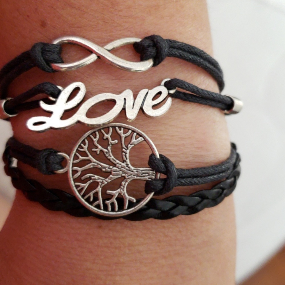 Leather eternity love bracelet with charms